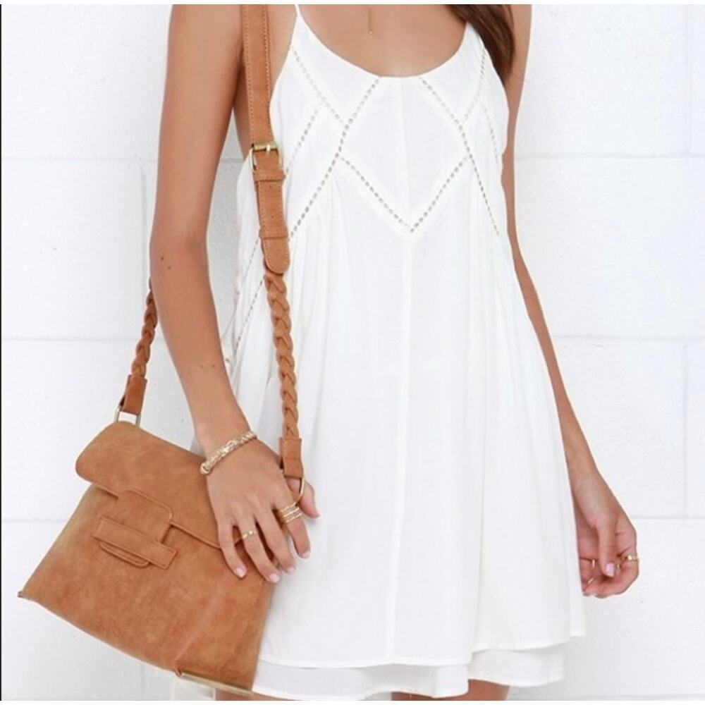 Lulus White Sleeveless Mini Shift Dress XS Boho Hippie Summer Bridal Cottagecore